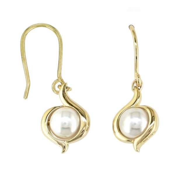 6- 6.5mm white saltwater Acoya pearls 18ct white gold ladies drop earrings. 18kt, designer, handmade by Faller, hand crafted, precious pearl jewellery, jewelry, hand crafted, shepherd hook earrings