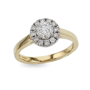 round brilliant cut diamond cluster engagement ring, 18ct yellow gold, platinum, designer, handmade by Faller, hand crafted, betrothal, promise, precious jewellery, jewelry, hand crafted dress ring