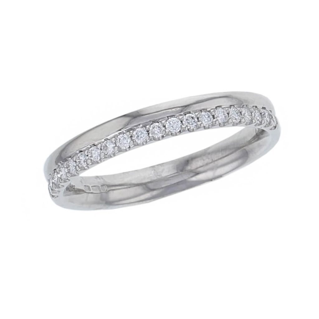 platinum ladies round brilliant cut diamond eternity ring, personalised engraving, court profile, comfort fit, precious jewellery by Faller of Derry/ Londonderry, jewelry, claw set