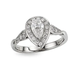 pear cut diamond cluster engagement ring, platinum, designer, handmade by Faller, hand crafted, betrothal, promise, precious jewellery, jewelry, hand crafted dress ring