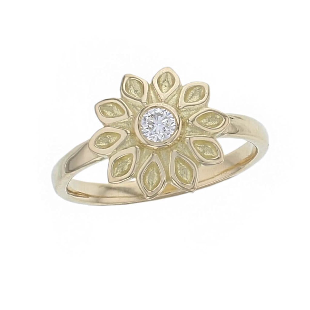 18ct yellow gold diamond echinacea ring