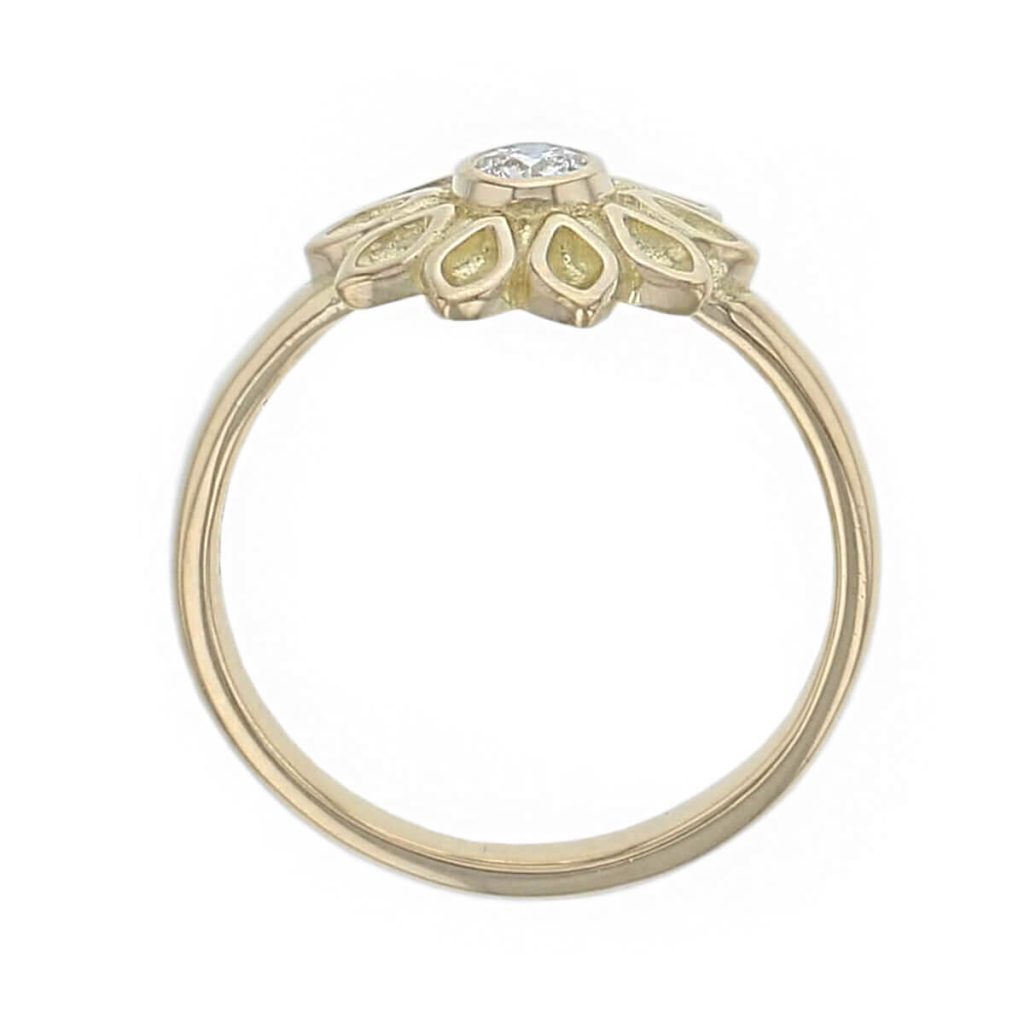 18ct yellow gold diamond echinacea ring side view