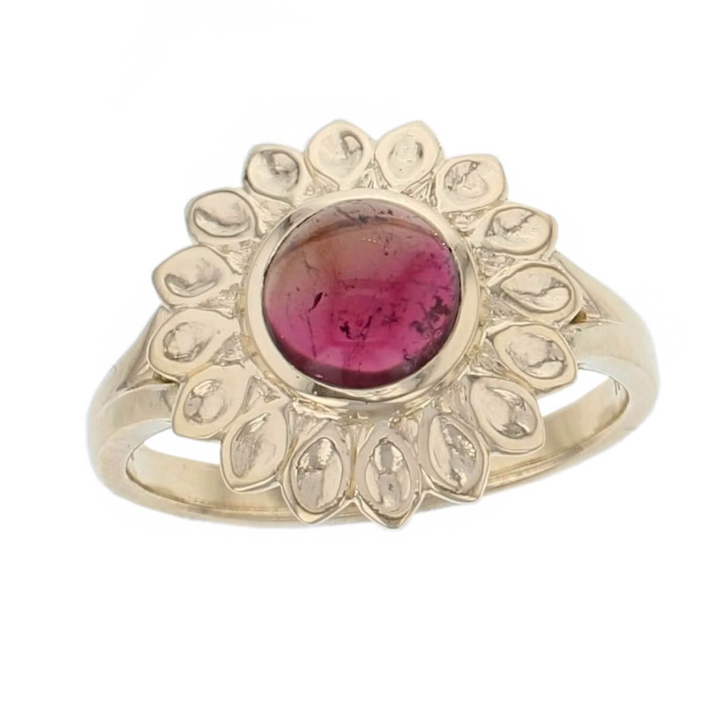 18ct yellow gold pink tourmaline echinacea ring