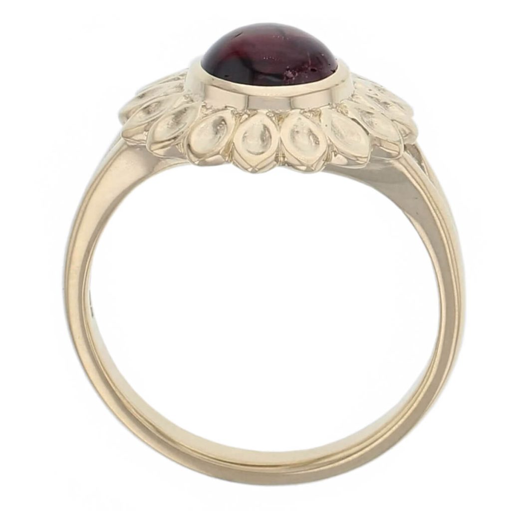 18ct yellow gold pink tourmaline echinacea ring side view