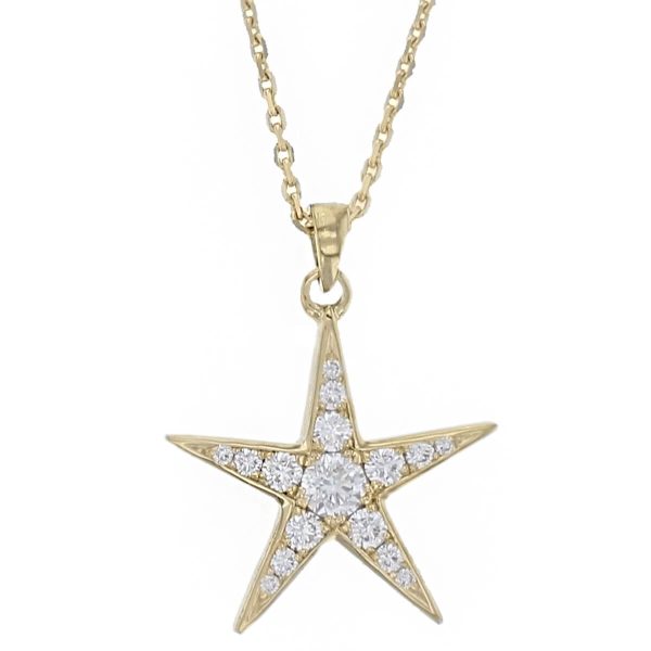 star oendant, star necklace, Faller round brilliant cut diamond 18ct yellow gold ladies pendant with chain, 18kt, designer, handmade by Faller, Derry/ Londonderry, hand crafted, precious jewellery, jewelry