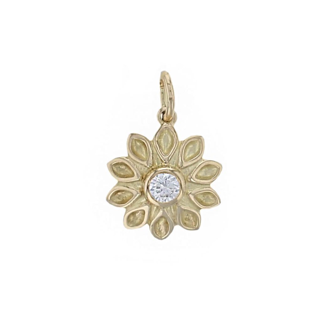 18ct yellow gold large diamond echinacea pendant