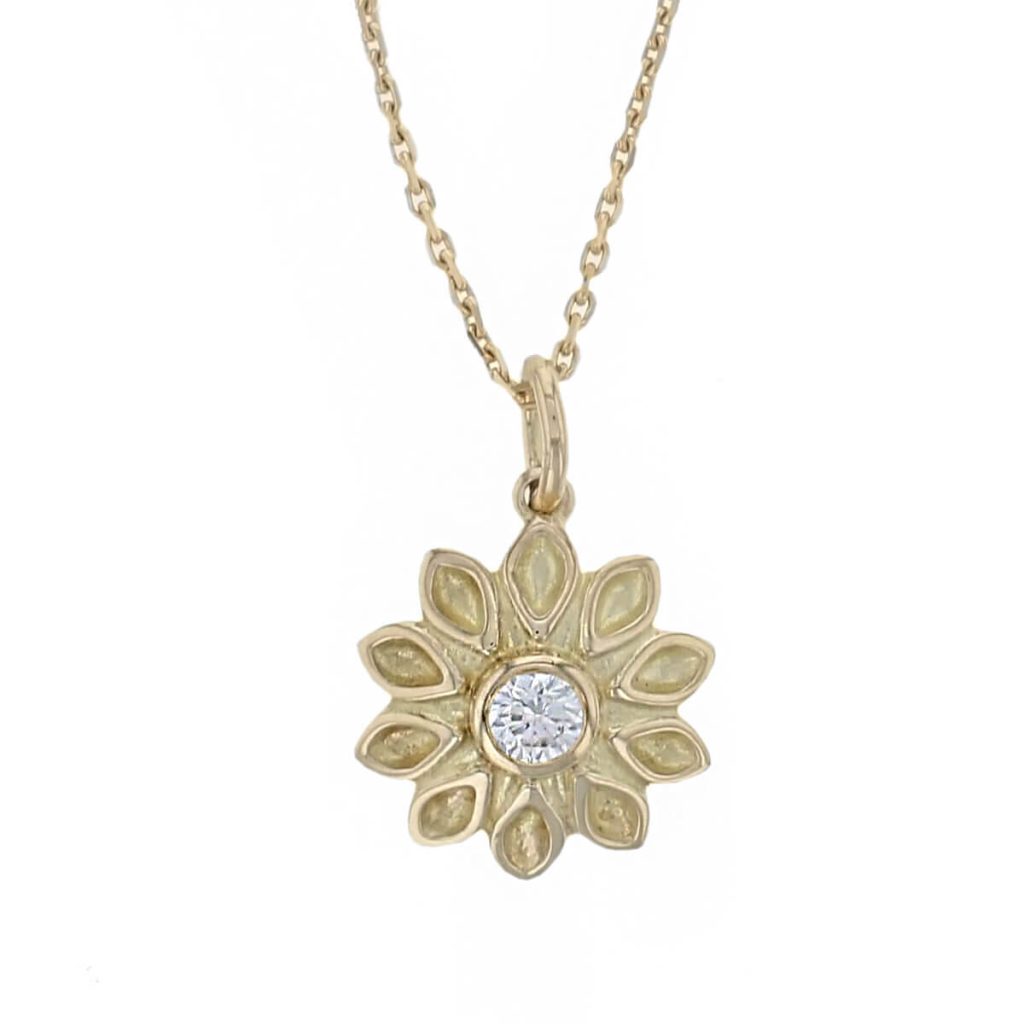 18ct yellow gold large diamond echinacea pendant with chain