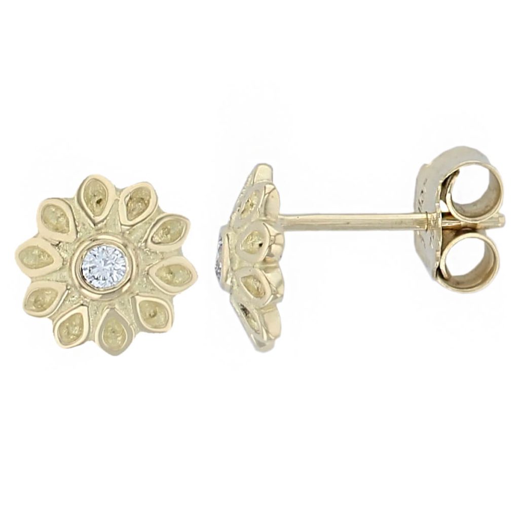 echinacea earrings, flower diamond earrings, echinacea flower stud earrings ekaneesha, enchina, purple cone flower