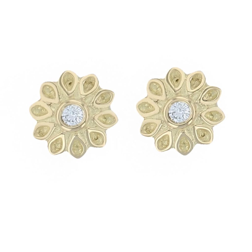 echinacea earrings, flower diamond earrings, echinacea flower stud earrings ekaneesha, enchina, purple cone flower