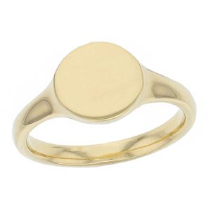 Round solid 18ct yellow gold signet dress ring designed & hand crafted by Faller of Derry/ Londonderry, personalised engraving, precious jewellery, jewelry