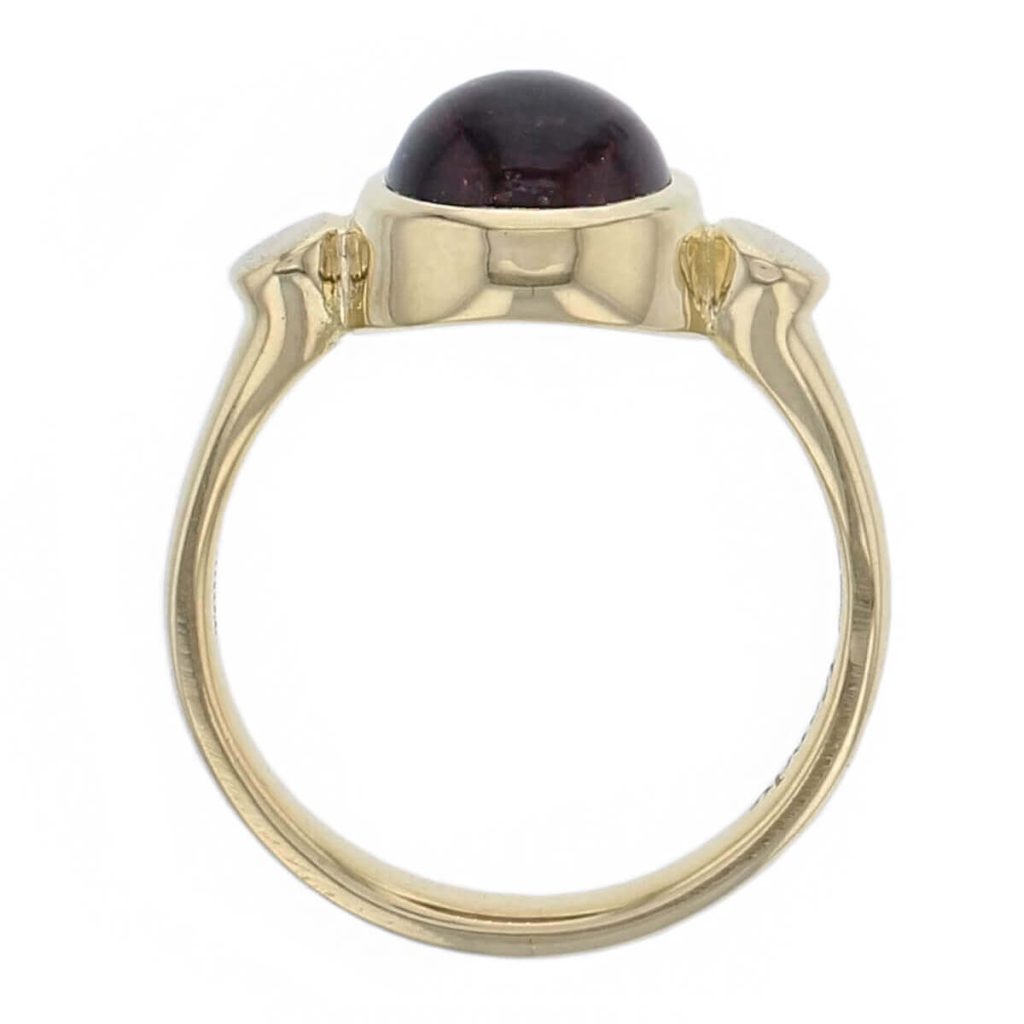 Kandy 18ct yellow gold pink round brilliant cut cabochon tourmaline gemstone ladies dress ring, designer jewellery, gem, jewelry, handmade by Faller, Londonderry, Northern Ireland, Irish hand crafted