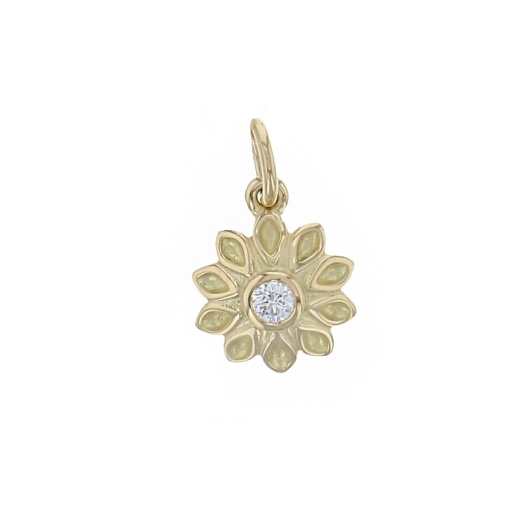18ct yellow gold small diamond echinacea pendant