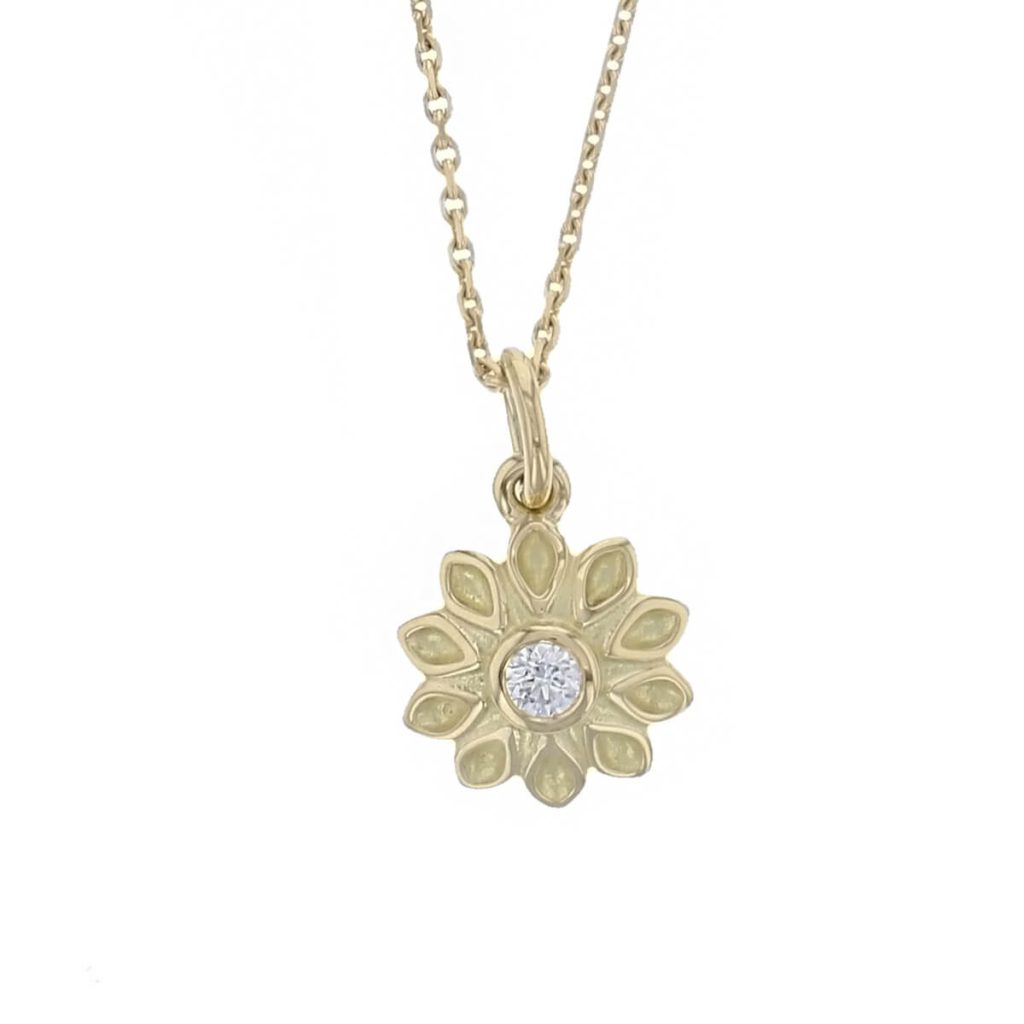 18ct yellow gold small diamond echinacea pendant