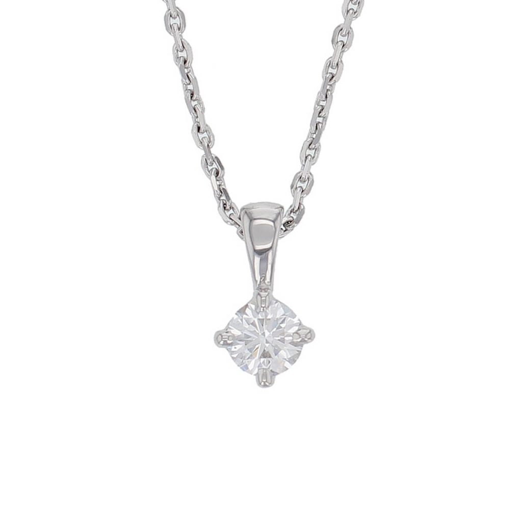 Faller round brilliant cut 4 claw set diamond 18ct white gold ladies solitaire pendant with chain, 18kt, designer, handmade by Faller, Derry/ Londonderry, hand crafted, precious jewellery, jewelry