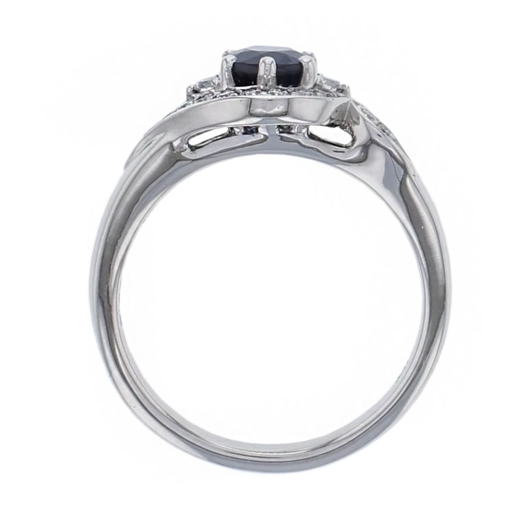 alternative engagemnt ring, platinum ladies round brilliant cut royal blue sapphire & diamond designer cluster engagement ring designed & hand crafted by Faller of Derry/ Londonderry, halo dress ring, precious gem jewellery, jewelry