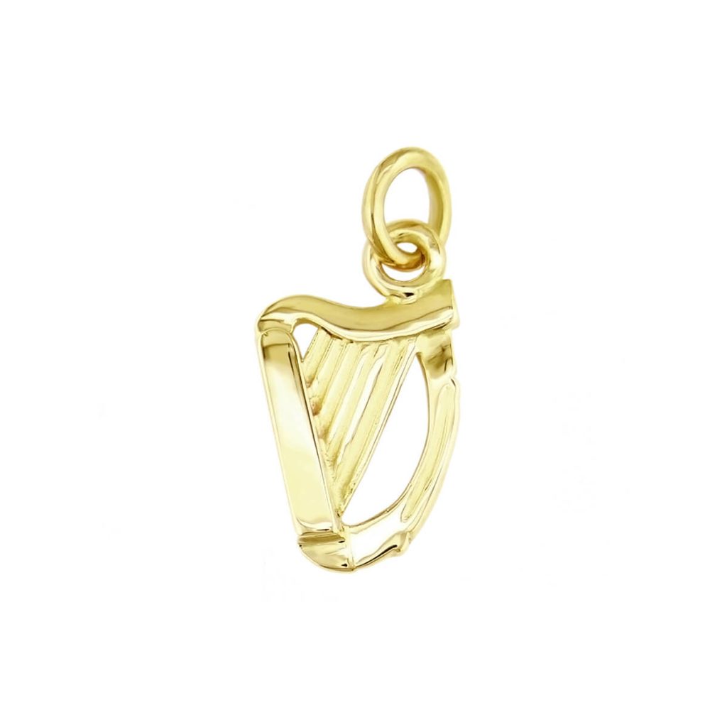 Gaelic, Irish national symbol, irish icon, 18ct yellow gold harp pendant, charm, Brian Boru’s harp, Trinity college, Dublin medieval, Gaelic, Irish charm, Ireland, designer handmade by Faller, hand crafted, souvenir, musical