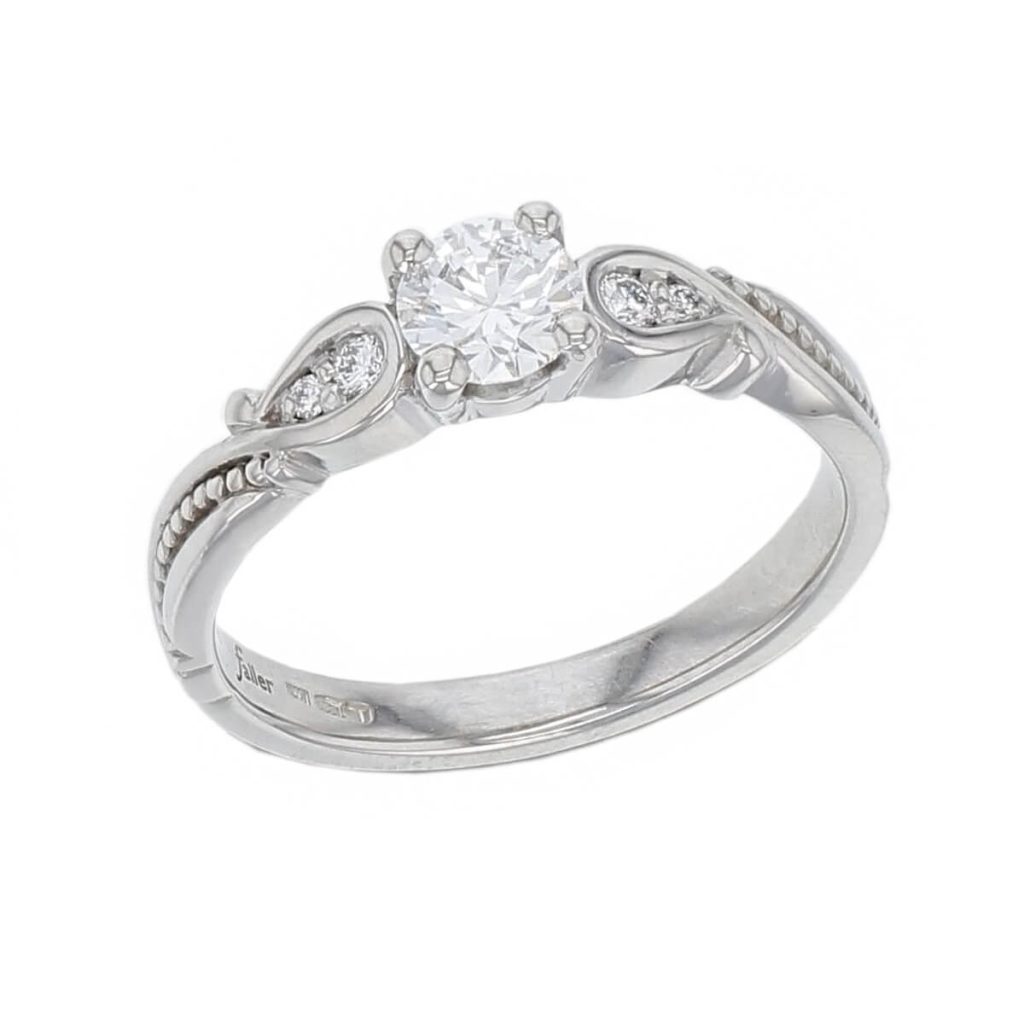 round cut diamond multi-stone shoulder set engagement ring, platinum, designer, handmade by Faller, hand crafted, betrothal, promise, precious jewellery, jewelry, GIA certified, bridal set, hand crafted, G.I.A. GIA, multistone