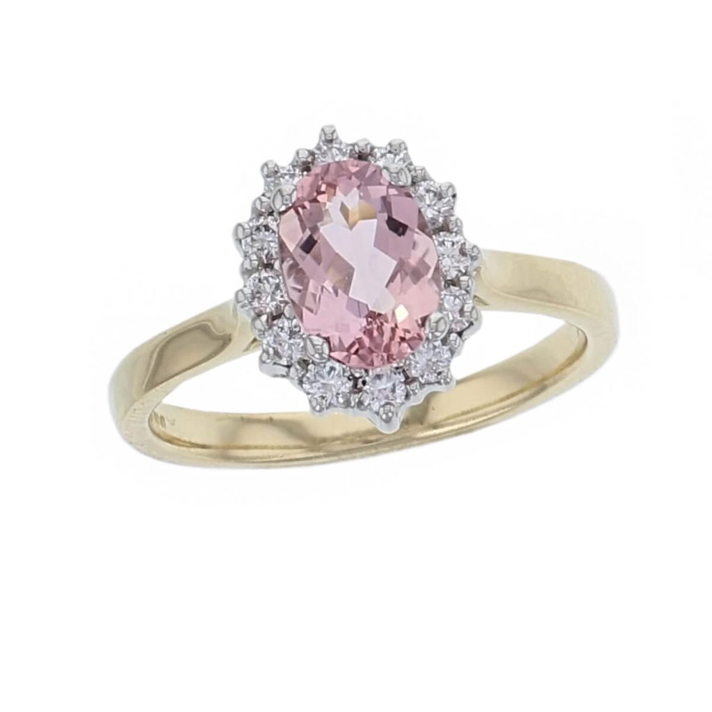 Morganite & Diamond 18ct Yellow Gold & Platinum Cluster/Halo Ring