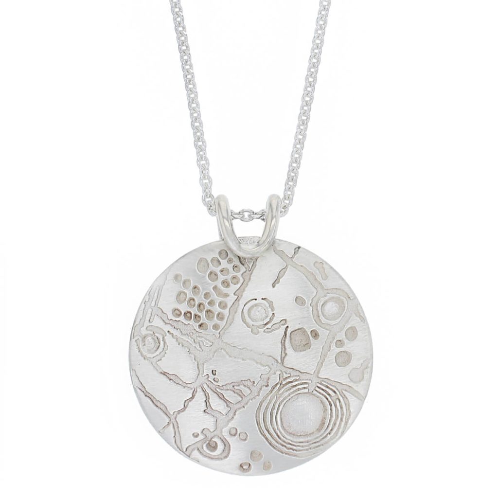 Prehistoric rock art, Isle of Doagh sterling silver large disc pendant and chain