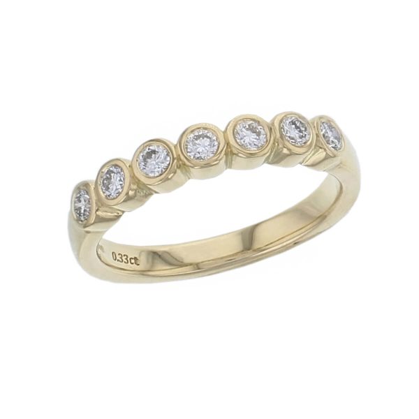 18ct yellow gold ladies 7 round brilliant cut rim set diamond eternity ring, woman’s bridal, personalised engraving, court profile, comfort fit, precious jewellery by Faller of Derry/ Londonderry, jewelry