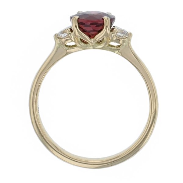 red Garnet & Diamond 18ct Yellow Gold Trilogy Ring