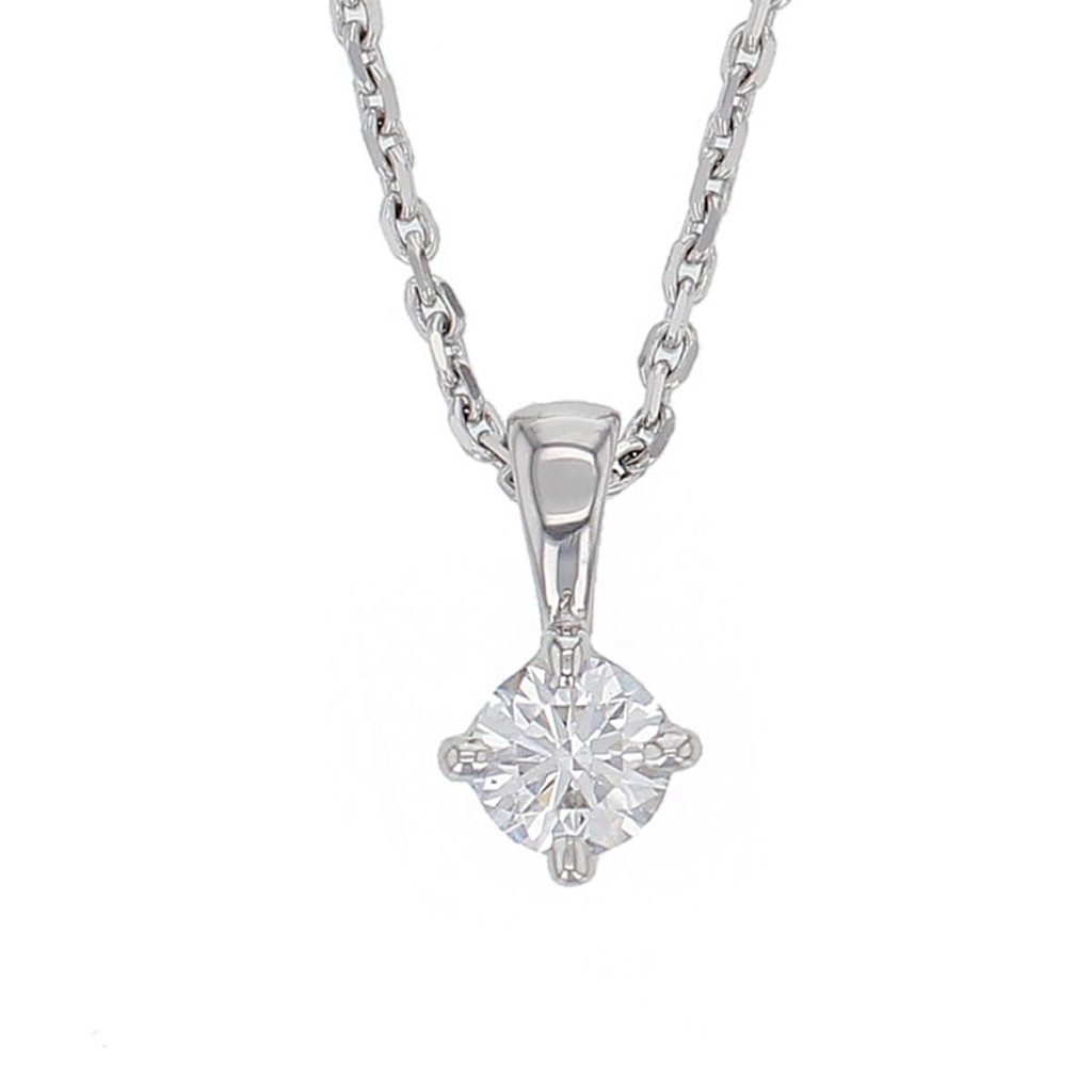 Faller round brilliant cut 4 claw set diamond 18ct white gold ladies solitaire pendant with chain, 18kt, designer, handmade by Faller, Derry/ Londonderry, hand crafted, precious jewellery, jewelry