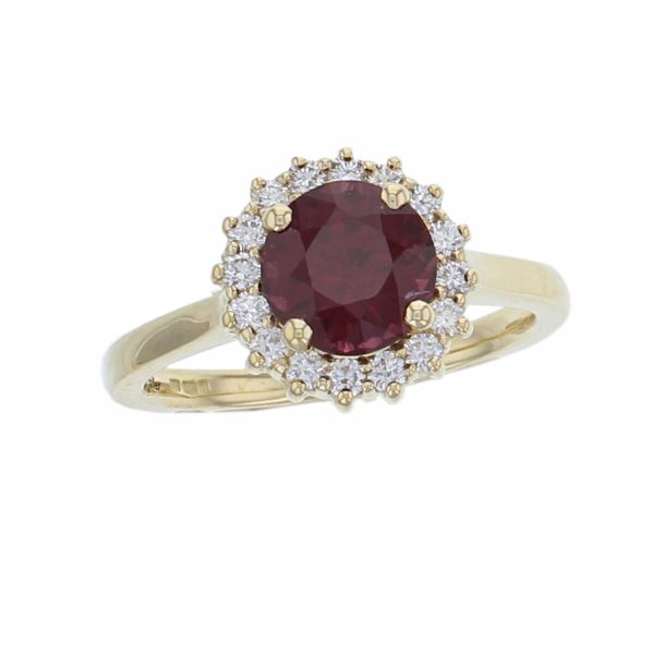 Malaya Garnet & Diamond 18ct Yellow Gold Trilogy Ring, red gem