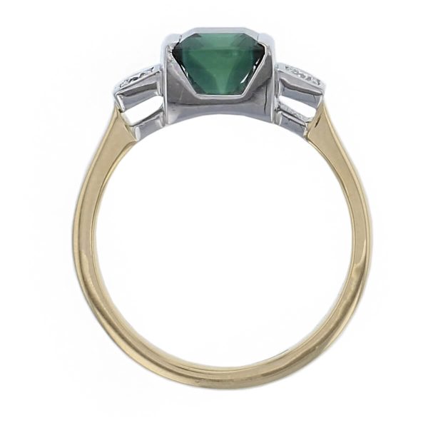 18ct yellow gold & platinum octagon green tourmaline & diamond ring