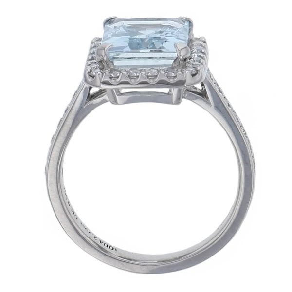 Aquamarine & Diamond Platinum Cluster/Halo Ring