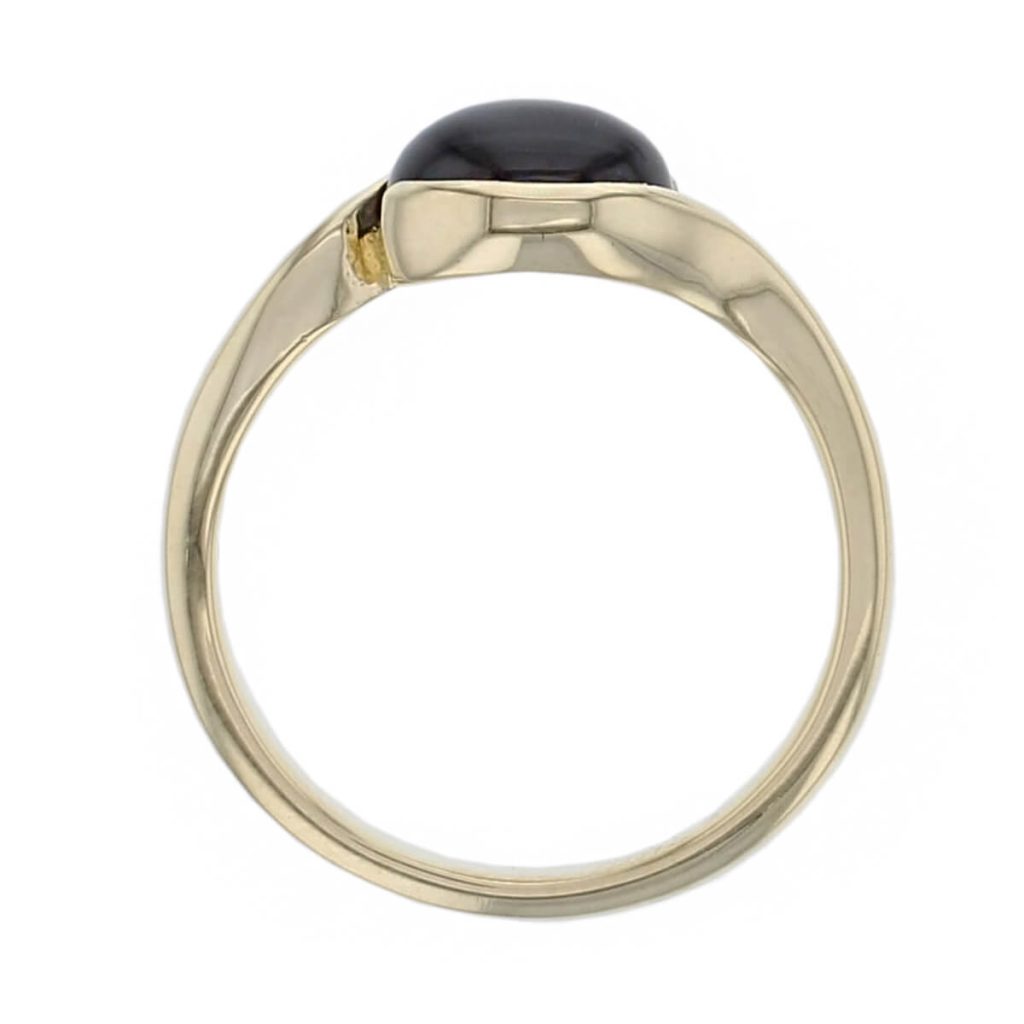 18ct yellow gold red oval cut cabochon garnet gemstone dress ring, designer jewellery, gem, jewelry, handmade by Faller, Londonderry, Northern Ireland, Irish hand crafted