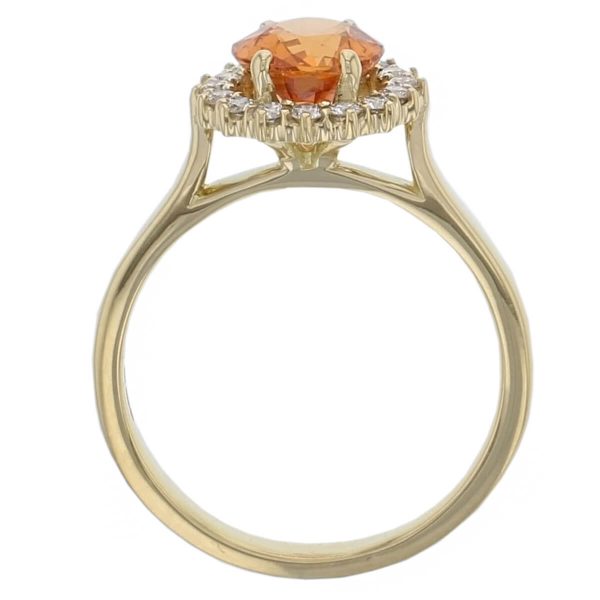 Spessartite Garnet & Diamond 18ct Yellow Gold Trilogy Ring, orange gem