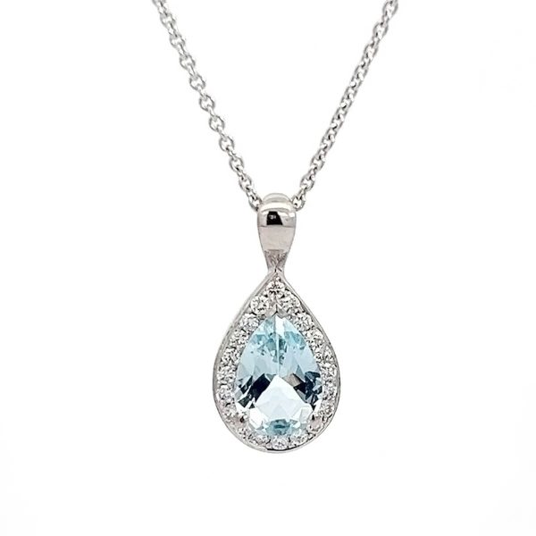 aquamarine, diamond, 18ct white gold, pendant