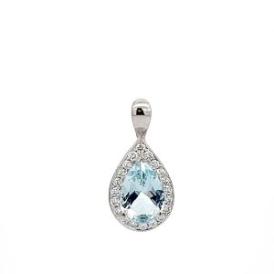 aquamarine, diamond, 18ct white gold, pendant