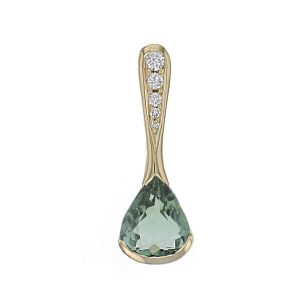 pear gemstone pendant, gemstone and diamond pendant, Green Tourmaline 18ct Yellow Gold Pendant