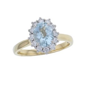 Aquamarine & Diamond 18ct Yellow Gold & Platinum Cluster/Halo Ring