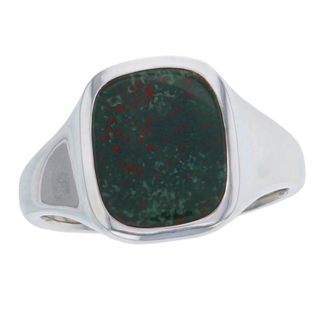 gemstone mens ring, patterned dress ring, silver bloodstone signet dress ring, designed & handcrafted by Faller of Derry/ Londonderry, personalised engraving, precious jewellery, jewelry