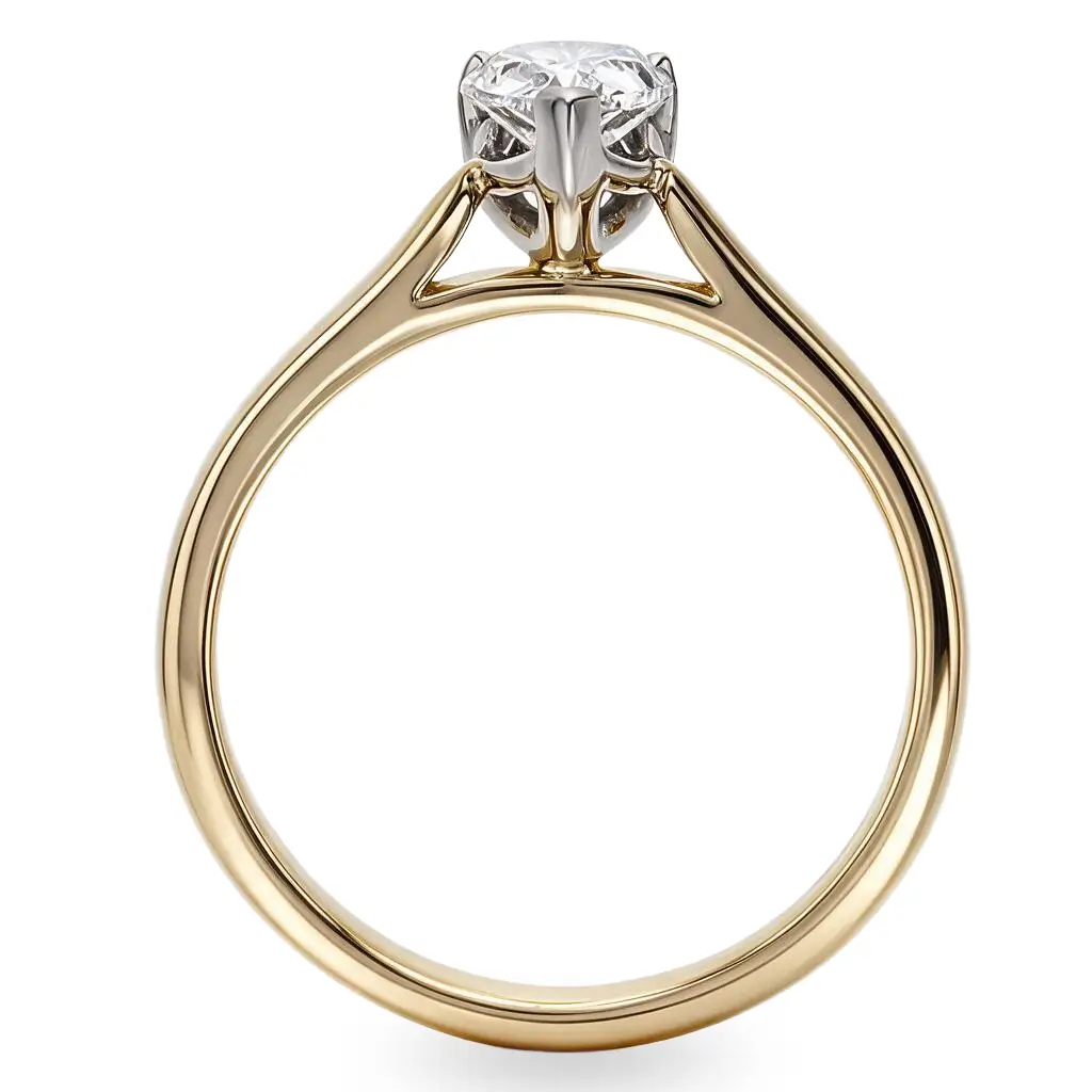 pear cut diamond solitaire engagement ring, platinum & 18ct yellow gold, 18kt, designer, handmade by Faller, hand crafted, betrothal, promise, precious jewellery, jewelry, hand crafted, GIA certified, G.I.A. GIA, 3 claw setting