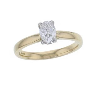 oval cut diamond solitaire engagement ring, platinum & 18ct yellow gold, 18kt, designer, handmade by Faller, hand crafted, betrothal, promise, precious jewellery, jewelry, hand crafted, GIA certified, , G.I.A. GIA, 4 claw setting