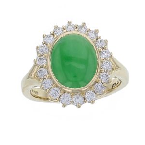 jade, diamond 18ct yellow gold halo/cluster ring