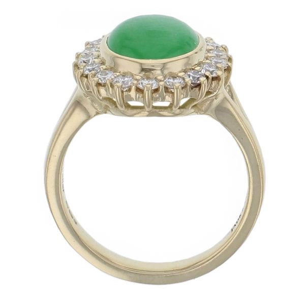 jade, diamond 18ct yellow gold halo/cluster ring