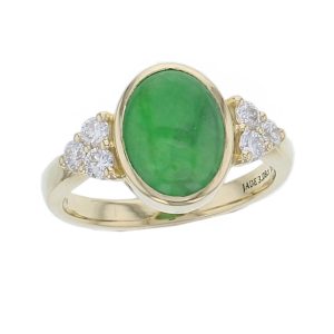 jade, diamond 18ct yellow gold shoulder set ring