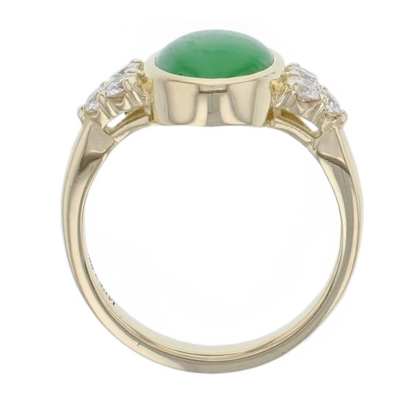 jade, diamond 18ct yellow gold shoulder set ring