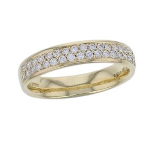 18ct yellow gold ladies double row diamond eternity ring, diamond set wedding ring, woman’s bridal, personalised engraving, court profile, comfort fit, precious jewellery by Faller of Derry/ Londonderry, jewelry, grain set, 18kt