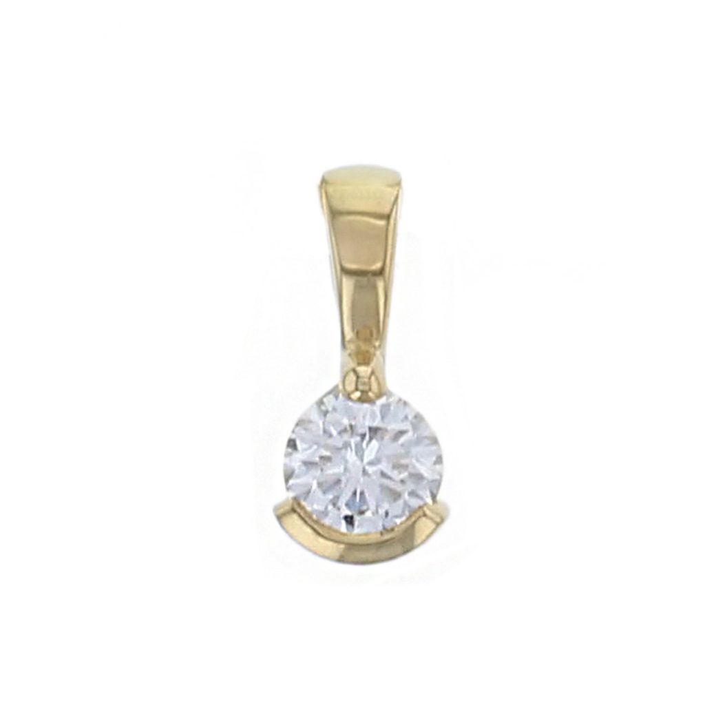 Faller round brilliant cut 1 claw, part rim set diamond 18ct yellow gold ladies solitaire pendant