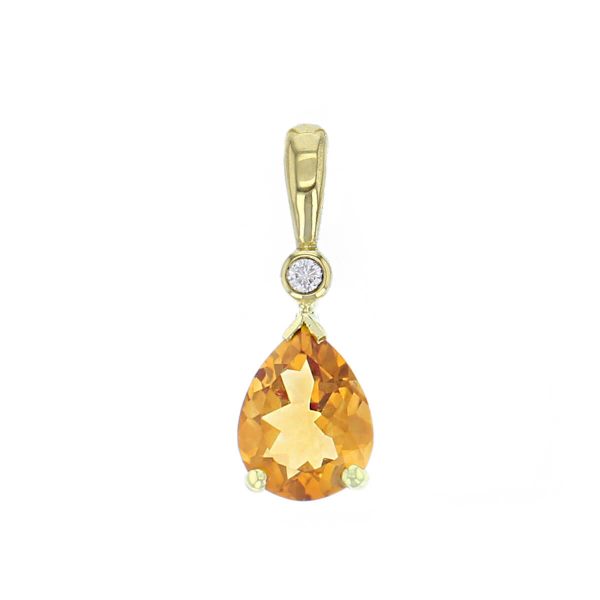 Faller pear cut citrine gemstone & diamond halo 18ct yellow gold ladies pendant with chain, 18kt, designer, handmade by Faller, Derry/ Londonderry, hand crafted, precious jewellery, jewelry