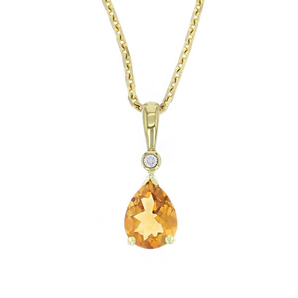 Faller pear cut citrine gemstone & diamond halo 18ct yellow gold ladies pendant with chain, 18kt, designer, handmade by Faller, Derry/ Londonderry, hand crafted, precious jewellery, jewelry