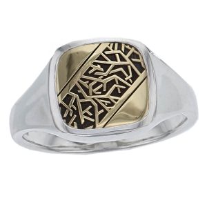 irish ring, celtic ring, mens ring, patterned dress ring, silver 18ct yellow gold signet dress ring, designed & handcrafted by Faller of Derry/ Londonderry, personalised engraving, precious jewellery, jewelry