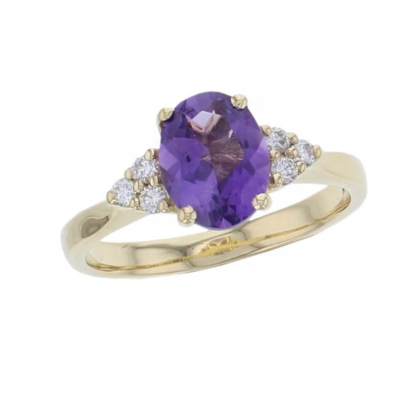 Amethyst & Diamond 18ct Yellow Gold Shoulder set Ring