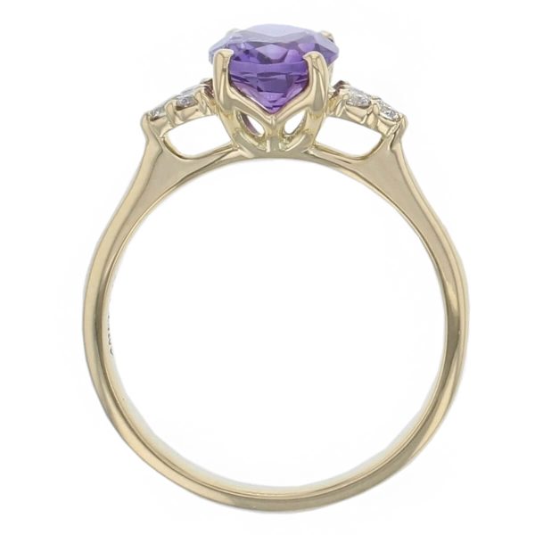 Amethyst & Diamond 18ct Yellow Gold Shoulder set Ring