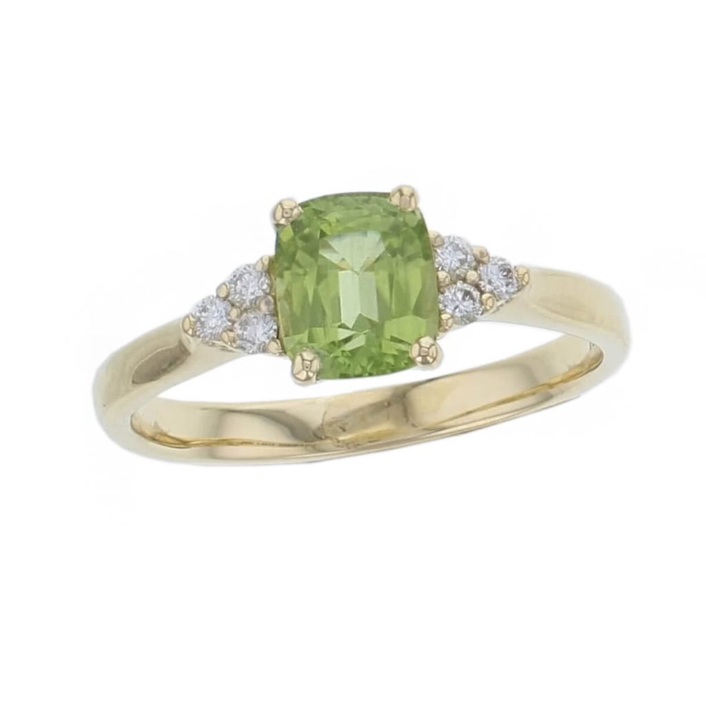Peridot & Diamond 18ct Yellow Gold Shoulder set Athena Ring